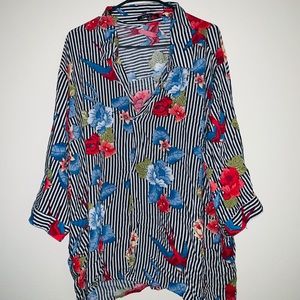 Black and white floral stripe blouse